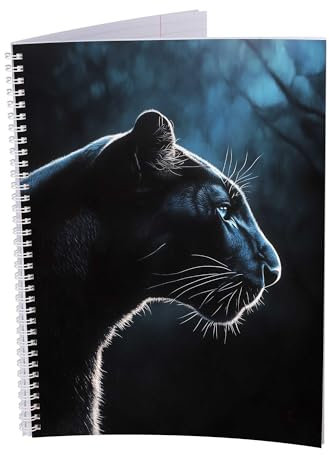 druck.de Collegeblock – 5 Stück – DIN A4 – 80 Blatt – 80g Volumenpapier – gelocht – Spiralbindung weiß – Korrekturrand – perforiert – Spiral Notizblock (Schwarzer Panther, Kariert)