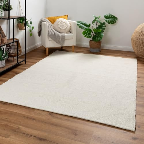 Steffensmeier Handweb Teppich Paros | gewalkte Schurwolle | Natur hell, handgewebt, Größe: 200x290 cm