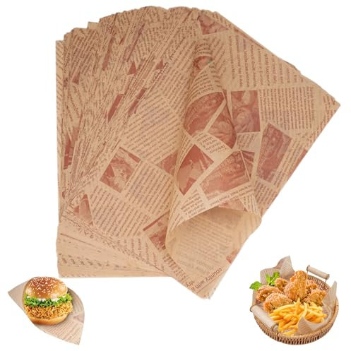 150 Blatt Bedrucktes Backpapier,30×20 cm Brotpapier Wasserdicht und Öl,Deli Papierblätter,Backpapier Zeitung, Backpapier mit Motiven, Backpapier Bedruckt für Burger, Butterbrot, Lebensmittelkorb Liner