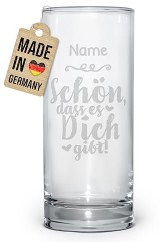 PR Print Royal Trinkglas mit Gravur - Schön, dass es Dich gibt - mit Name personalisiert, Geschenk für beste Freundin, Trinkglas graviert mit Name I Lasergravur, 400 ml
