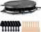 8 Raclette Personen Set Grill rund oval - Tischgrill inkl. Pfännchen & Schaber & Grillplatte & Crepes Funktion 1200 Watt - RUND