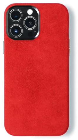 ALTRAALMA for Alcantara Full-Wrap Phone Case for iPhone 14 Series, Compatible with Mag-Safe Wireless Charging, Handmade Full-Wrap Italian Synthetic Suede Cover (for iPhone 14 Pro Max, Red)