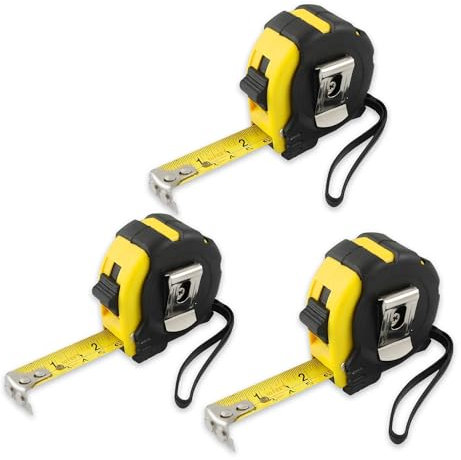 3 Pack Tape Measure 5m 16ft | Heavy Duty Retractable Measuring Tape Set | Dual Metric & Imperial Scale | Rubberized Non-Slip Grip & Belt Clip