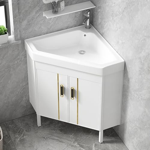 Évier lavabo d'angle Meuble sous-Vasque lavabos de Salle de Bain sur Pied pour Petits espaces évier Utilitaire en céramique avec Support et kit de vidange,Blanc-48x82cm