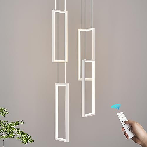 ZPBSJ Moderne Dimmbar Küche Pendelleuchte Leuchten LED Weiß Pendel 4 Ring Rechteckige Hängend für Esszimmer Schlafzimmer Wohnzimmer Flur