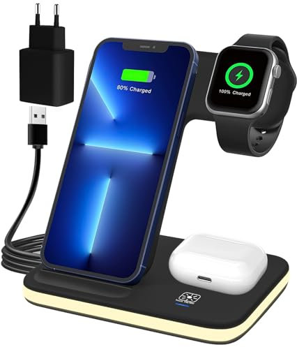 Chargeur Induction 3 en 1, Station de Charge pour iPhone 16/15/14/13/12/11/Pro/Max/X/8/Plus, Chargeur sans Fil pour Apple Watch 10/9/Ultra/8/7/6/SE/5/4/3/AirPods Pro 4 3 2