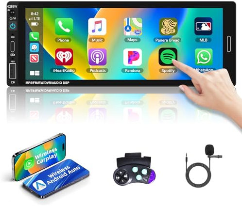 Motorsi Autoradio 1Din con Schermo & Type-C, 6.9 Pollici Touchscreen Bluetooth Radio Auto con Carplay, Android Auto Stereo Supporto MirrorLink/FM/EQ/USB/AUX-IN/SWC Lettore Multimediale per Auto