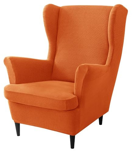 Ohrensessel Überzug mit Hocker Bezug, Sessel-Überwürfe Ohrensessel Schonbezüge Bezug Sesselhusse Stretch Waschbarer Tiger Stuhlbezug mit Armlehne Hohe Rückenlehne(Orange,Chair)