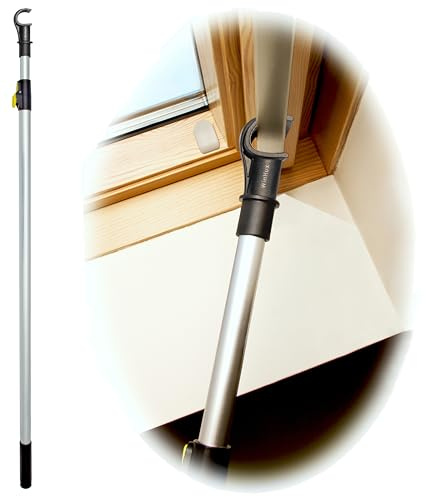 WinHux Telescopic Window Pole Opener 1.2-2.0m Aluminium Button-Lock Skylight Pole (V2 No Blind Control), Opener Rod with Non-Slip Hook, Compatible with Velux Keylite Fakro Roof Windows