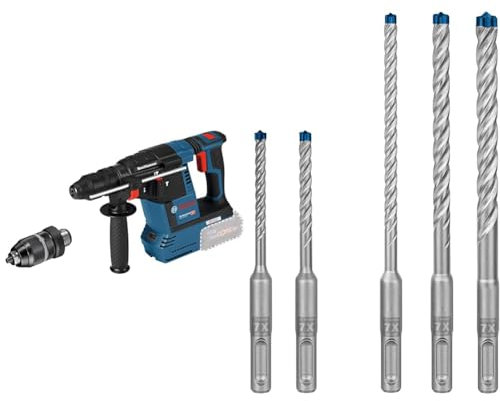 Bosch Professional 18V System Akku Bohrhammer GBH 18V-26 F (ohne Akku/Ladegerät) + 5x Expert SDS plus-7X Hammerbohrer Set (für Stahlbeton, Ø 5-10 mm)