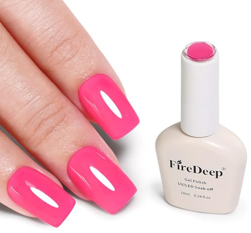 Firedeep 10ml Hot Pink Gel Nail Polish Hema Free Soak Off Long Lasting Salon DIY Gift for Girls 1Pcs