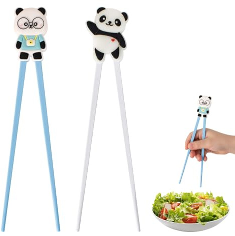 Essstäbchen Kinder, 2 Paarer Training Essstäbchens Kinder,Panda Kinders Stäbchen,Essstäbchen Hilfe Als Halterung Für Anfänger,Stäbchenkopf Abnehmbar,Für Anfänger,Kleinkinder Lernset