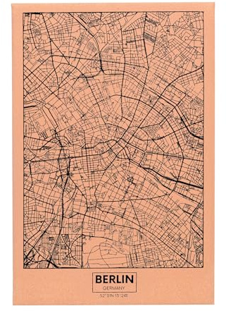 UNUS Kork-väggmålning stadskarta Berlin 60 x 40 cm dekorativt stadsplaneringsmotiv av naturkork med stift väggdekoration för att markera minnen, finns även som världskarta, Paris, London