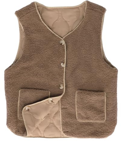 DOINEUFL Weste Damen Teddyfell – Fleeceweste Damen für Herbst Winter Frühling – Kuschelige Teddy Weste Damen, Warm & Modisch (DE/NL/SE/PL, Alphanumerisch, M, Regular, Regular, Khaki)