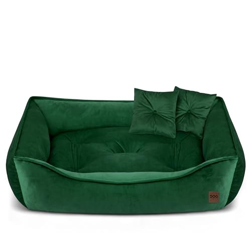 Domarex Premium Hundebett Katzenbett Marco aus Velvet – Luxuriöse Kuschelsofa, Weiches Haustierbett für Hund & Katze, Elegant, Bequem, Langlebig, Made in Poland, Grün 90x60 cm
