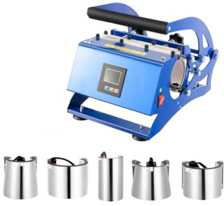 KKVUIIFF Hitze Presse Maschine,Tassenpresse Mug Sublimationspresse, 8-17oz 500W 0-200 ℃ Heisspresse Hitzepresse mit 6 Untersetzer, Tassen Bedrucken, Becherdruckmaschine