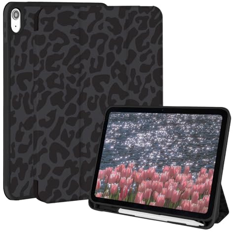 Rvciby iPad Hülle für iPad (A16) 11/10th Generation,Leoparden Hülle mit Bleistifthalter, Dreifacher Ständer Schutzabdeckung/Automatisches Wecken für iPad 11 Zoll 2025/10.9 Zoll 2022,Schwarzer