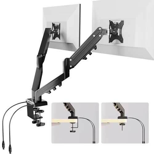 FlexiSpot MA1 Dual Monitor Arm Desk Mount for 17-32″ Screens with USB Port - VESA 75/100mm Ergonomic Height Adjustable Desk Clamp Tilt Swivel Extend, Max Load 9KG