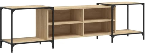 PUGYNBK Mobile TV in rovere Sonoma, 203 x 37 x 50 cm, console TV regolabile con ripiani in legno e telaio in metallo, stabile supporto TV con gambe regolabili per molto spazio