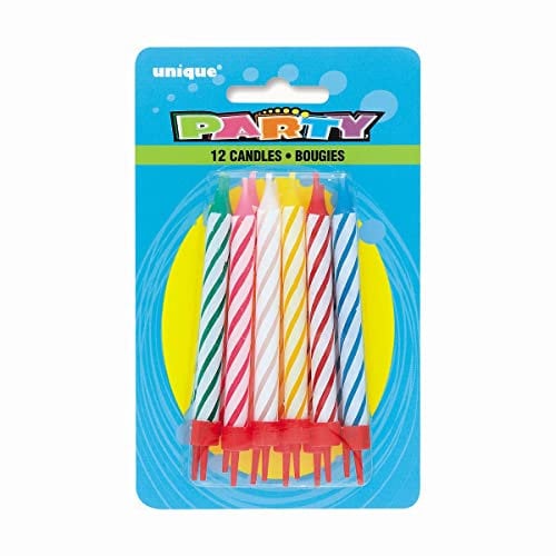 Unique Party- Paquete de 12 velas de cumpleaños y portavelas, Multicolor (1940) , color/modelo surtido