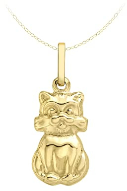 CARISSIMA Women's 9ct Yellow Gold Cat Pendant on Trace Chain Necklace of 46cm/18
