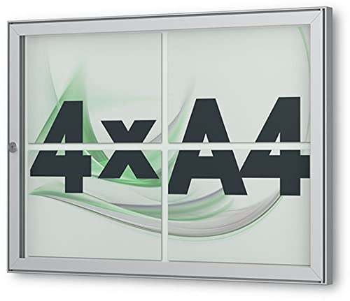 Schaukasten TESUS 4x DIN A4 | 1x DIN A2 | B 660 × H 485mm Querformat | nur 30mm flach | wetterfest für innen und außen | abschließbar | Acrylglas| Aluprofil | Alu silber