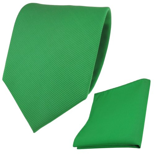 TigerTie Designer Krawatte + Einstecktuch grün knallgrün leuchtgrün Uni Rips - Binder Tuch
