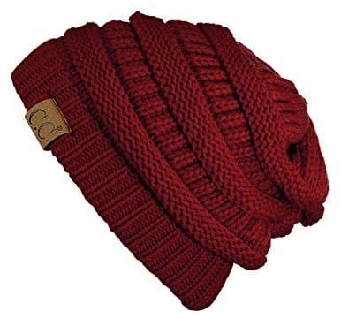 C.C Modische warme weiche dehnbarer lose Strick Beanie Mütze HAT20A, Burgunderrot