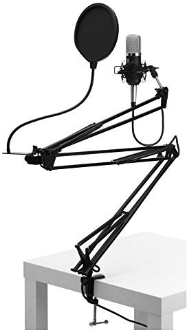Pronomic CM-22 Studio Großmembranmikrofon XLR-Kondensatormikrofon inkl. Popkiller schwarz und Mikrofonarm (inkl. Mikrofonspinne, Transportkoffer, Reduziergewinde, Windschutz, Popschutz) schwarz