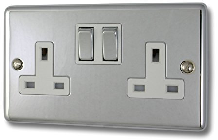 G&H Brassware CC210 13A Double Pole Polished Chrome Double Socket - Metal Rockers and White Inserts