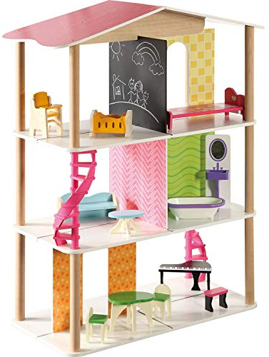Small Foot 7809 Maison de poupée Charlotte en Bois, 3 étages avec 12 pièces de mobilier, à partir de 3 Ans