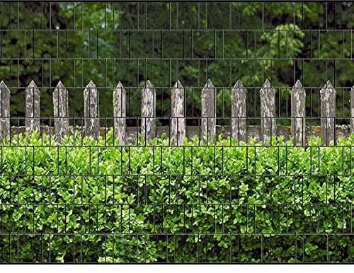 PerfectHD Zaunsichtschutz - Motiv Holzzaun und Buxus - Sichtschutz für den Garten - 2,50 x 1,80 x 0,19 m - 9 Streifen - 30 Varianten
