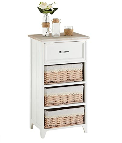 CARO-Möbel Kommode Provence in weiß, Vintage, mit 1 Schublade und 3 Körben, Landhaus