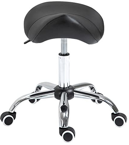 HOMCOM Tabouret à roulettes, Tabouret de Massage avec Hauteur réglable 49-61 cm et Selle Ergonomique, Chaise de Travail à roulettes pivotant 360°, pour Salon de Massage, Tatouage, Clinique, Spa, Noir