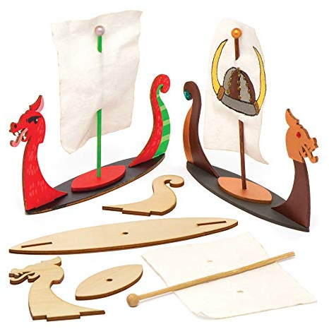 Baker Ross Langboot-Bastelsets „Wikinger“ aus Holz (3 Stück) – für Kinder zum Basteln, Gestalten und als Deko Idee, Mittel