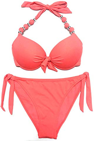 EONAR Femme Ensembles Deux Pieces Push-up Soutiens-Gorge Rembourrés à Armature(XXL,Living Coral)