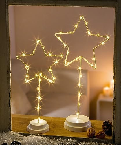 Dekoleidenschaft 2er Set LED Sterne, Leuchtsterne, Adventsdeko, Fensterdeko beleuchtet, Weihnachtsdeko, Leuchtdeko, Dekofigur, Dekostern
