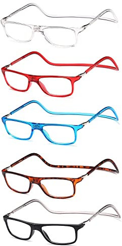 NEW VISION Lesebrille mit Magnetverschluss 5 Pack, Lesebrillen, Bequem Magnetverschluss Vorne, Reading Glasses NV2904, Lesehilfe für Damen Herren(5COLORI, 1.5, X)