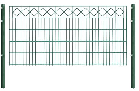 Doppelstabmattenzaun KARO - Komplett-Set inkl. Pfosten & Befestigungsmaterial - optisch ansprechender Schmuckzaun mit Zierelementen (L 28 m | H 103 cm | Grün)
