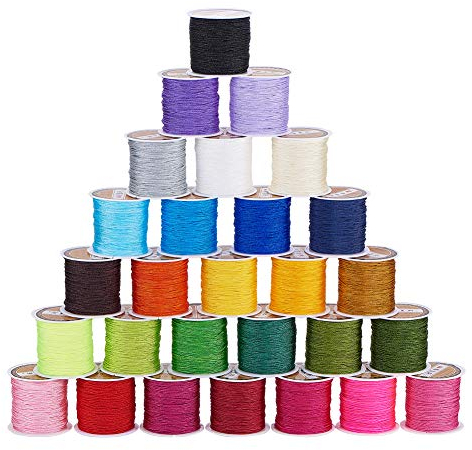 PandaHall 28 Farben 0.8mm Nylon Faden Armband String Chinesische Knotenschnur Hand Strickschnur String Perlen Faden Schmuck Schnur Trim für Macrame Freundschaft Armband Weihnachten, 980m total