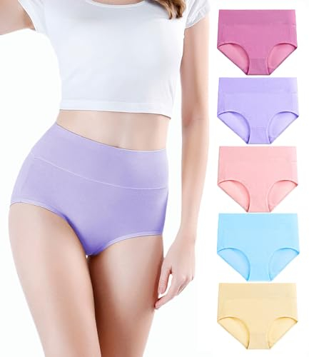 wirarpa Damen Unterhosen Baumwolle Unterwäsche Hohe Taille Slips Hoher Taillenslip für Frauen 5er Pack Mehrfarbig Größe S