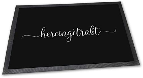 PfotenSchild Fußmatte mit lustigem Spruch - Hereingetrabt - Geschenkidee für Pferdefreunde - gummierte Rückseite, rutschfest - 75 x 50 cm