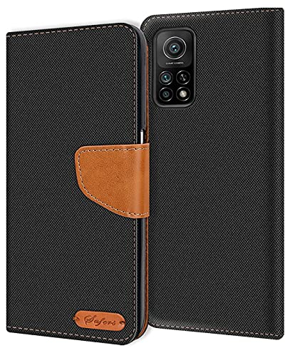 Verco kompatibel mit Xiaomi Mi 10T Hülle, Mi 10T Pro Schutzhülle für Xiaomi Mi 10T / Mi 10T Pro Tasche Denim Textil Book Case Flip Case Klapphülle, Schwarz