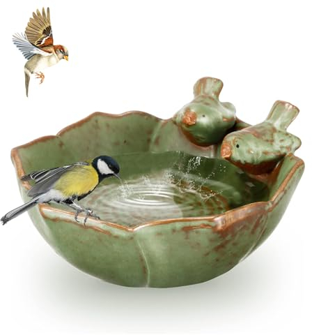 Bird Feeders for The Garden, SUNJULY Bird Bath Bowl, Retro Finish Bird Food Container Holder Fruit Plate Bird Feeder Birdbath Bowl for Garden Aquarium Backyard Outdoor Indoor Decor
