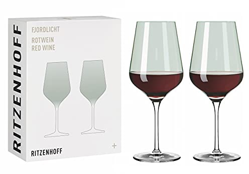 RITZENHOFF 3631004 Rotweinglas 500 ml - Serie Fjordlicht Nr. 4, 2 Stück mit Farbverlauf Green - Made in Germany