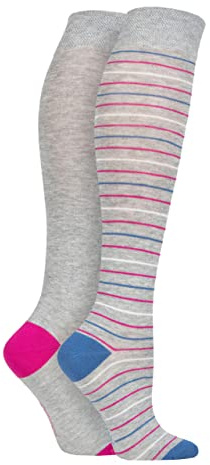 SockShop Bamboo Knee High Socks - Womens Long Socks in Plain and Striped Designs, Fun, Fashionable in Bright Colours, Soft and Breathable for Comfort, Pack of 2 Pairs Size 4-8