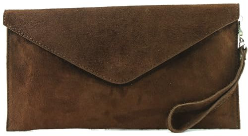 modamoda de T106 Damen Wildleder Rauleder Clutch Umhängetasche Abendtasche handmade in Italy, Farbe:Schokolade