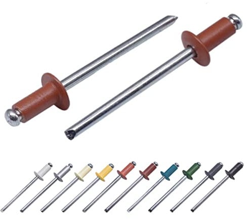 Lot de 50 rivets aveugles peints, 3,2 x 8 mm, tête bombée, DIN 7337, rivets en aluminium et mandrin en acier, rivets pop (50, marron cuivré) RAL 8004