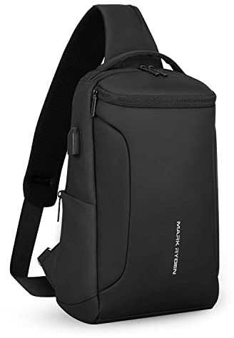 MARK RYDEN Schultertasche wasserdicht Large Shoulder Chest Crossbody-Tasche Leichter, lässiger Tagesrucksack für 10,5-Zoll-Ipad Umhängetasche Schwarze
