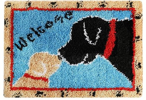 ROCKY&CHAO Knüpfteppich Zum Selber knüpfen, Knüpfsets Latch Hook Kit Selbst Knüpfen Set für Kinder und Erwachsene (Labrador) 60 * 40cm